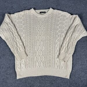 Vintage Structure Cable Knit Sweatshirt Mens Beige Midweight Cotton Large 90s